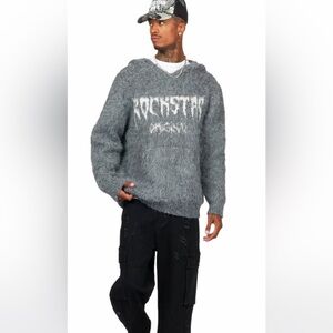 ROCKSTAR Men's Gray Crewneck‎ Sweater  with hood size  Small Relax